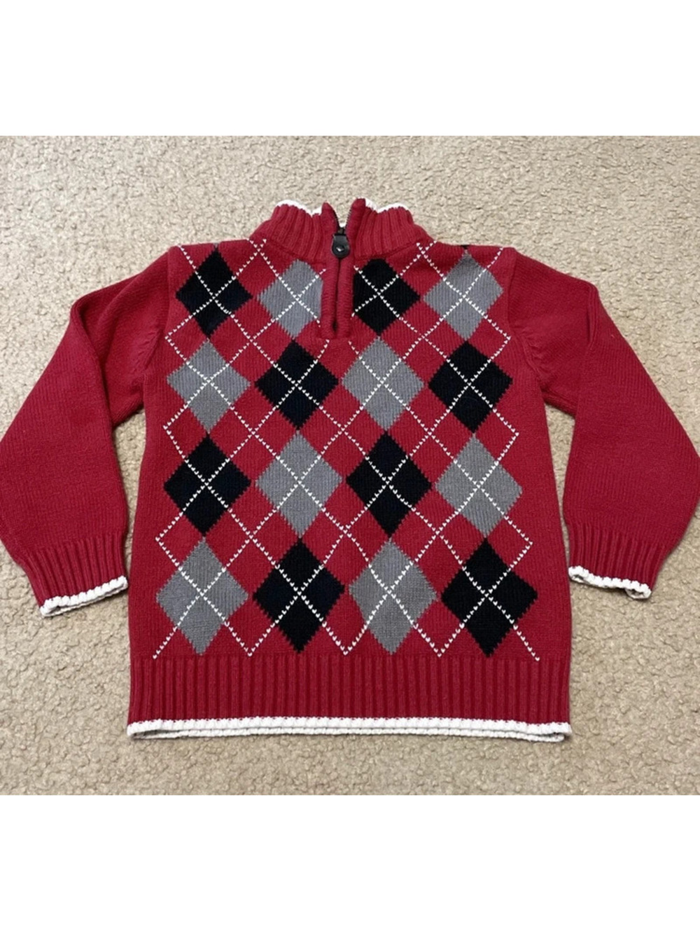The Children’s Place Boys Sz XS 4 Quarter Zip Sweater Red Gray